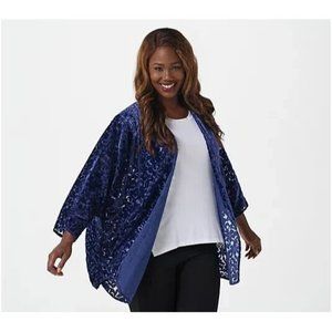 The Muses Closet Velvet Burnout Cardigan A391060 Dolman Sleeve Dark Navy Medium